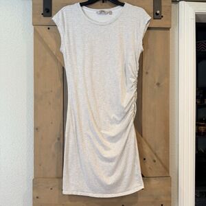 Athleta Ruched Side Dress Women's Large Gray White Striped Stretch AthLeisure